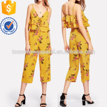 Floral Tiered Hem Top & Pants Set Manufacture Wholesale Fashion Women Apparel (TA4037SS)